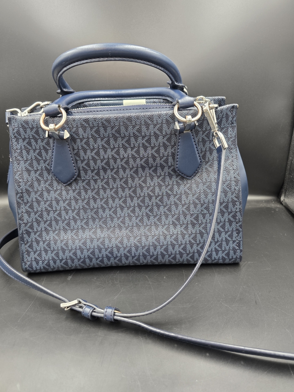 Michael Kors Navy Stripe Signature Satchel - Picture 3 of 13
